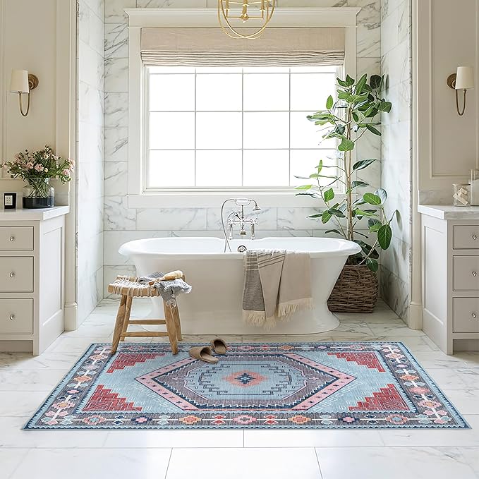 Fame Living Washable Area Rug. Modern Farmhouse. Vintage. Turkish. Bohemian. Distressed. Oriental. Traditional. Rugs for Living Room. Dining. Bedroom. Office. Entryway. Foyer. (856BlM, 9'5" x 14')