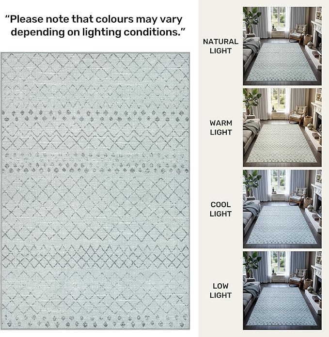 GLN Rugs Contemporary Collection - Machine Washable Area Rug, Contemporary Washable, Non Slip, Low Pile Chenille Rug, Living Room, Bedroom, Kitchen Rug (3' x 5' Gray 0166)