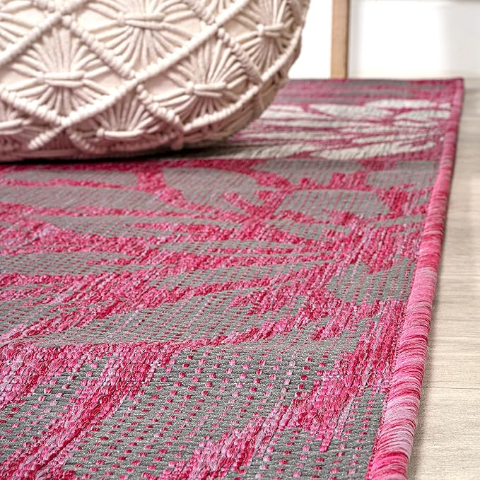 JONATHAN Y Floral Textured Weave Indoor Outdoor Area Rug 4X6 Fuchsia/Light Gray, Zinnia Modern for Backyard, Patio, Porch, Easy-Cleaning, High Traffic, Pet-Friendly, Non-Shedding (SMB110F-4)