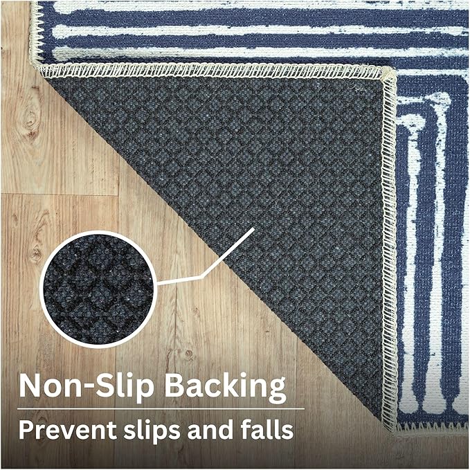 Bloom Rugs Washable Non-Slip 9' x 12' Rug - Blue Striped Area Rug for Living Room, Bedroom, Dining Room, and Kitchen - Exact Size: 9' x 12'