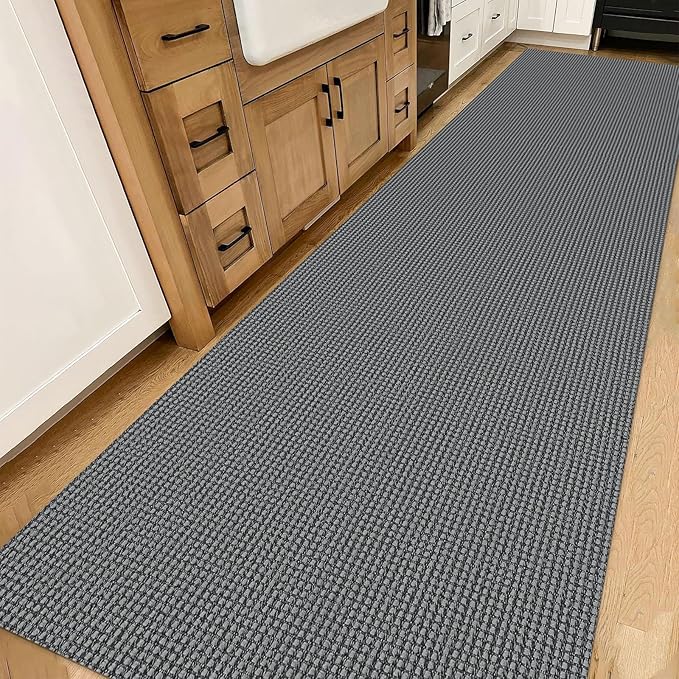 IOHOUZE Washable Exrea Long Hallway Runner Rug 3x14 Non Slip Rubber Backed Kitchen Runner Entryway Runner Indoor, Woven Rugs Floor Carpet for Kitchen Hall Entryway Stair,Dark Grey