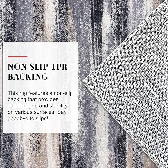 Modern Abstract Runner Rug 2.6x18, Grey Black Multi Washable Long Kitchen Runner Non-Slip Soft Hallway Rug Runner Thin Print Faux Wool Carpet for Entryway Bedroom Laundry Room Indoor Home Decor