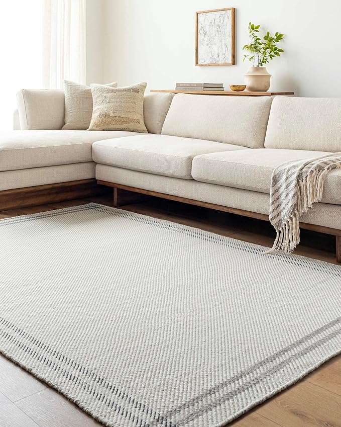 Mark&Day Wool Rugs, 6x9 Janmichael Cottage Light Silver/Charcoal Area Rug, Silver Grey Carpet for Living Room, Bedroom or Kitchen (6' x 9')