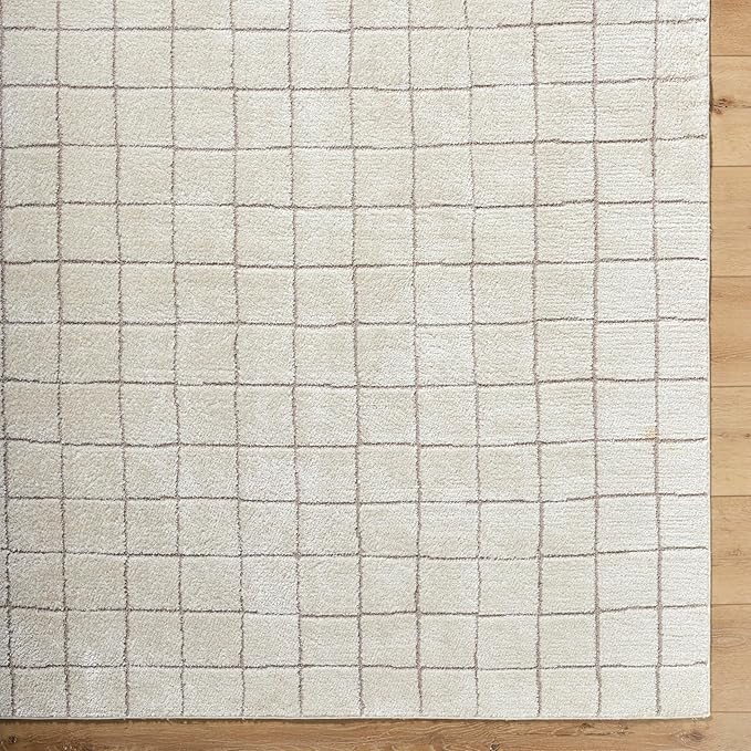 Livabliss x Our PNW Home Cascade Minimalist Grid Area Rug, 2'7" x 10', Grid Ivory/Taupe