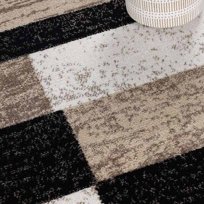 Superior Indoor Area Rug, Jute Backing, Plush Modern Rugs for Entryway, Kitchen Floors, Office Floor Cover, Color Block Rugs, Rockwood Collection, 8' x 10', Ivory/Beige