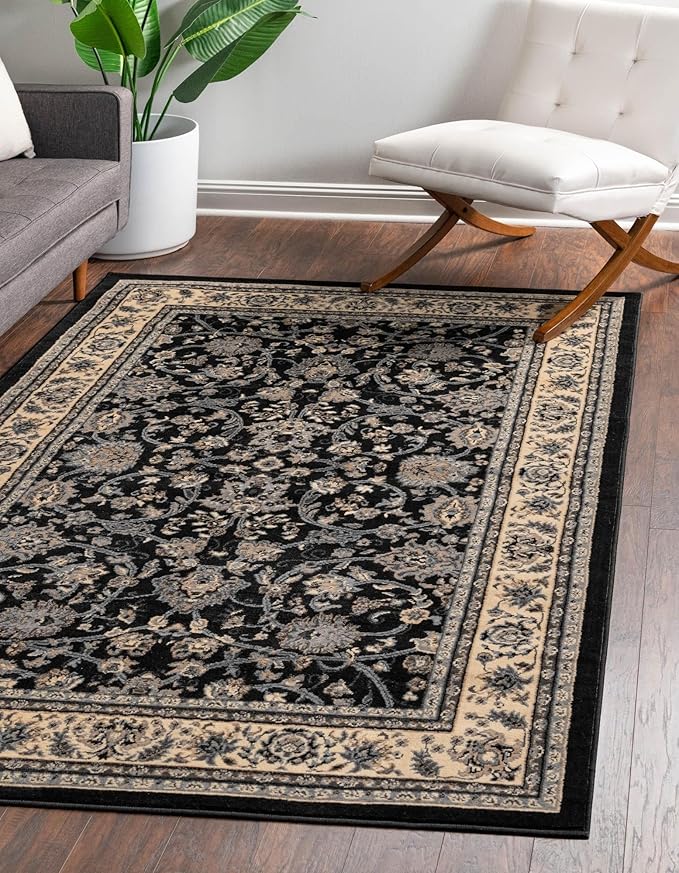 Rugs.com Yasmin Collection Rug – 8' x 10' Black Medium Rug Perfect for Living Rooms, Large Dining Rooms, Open Floorplans