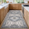 PURRUGS Vintage Farmhouse Boho Runner Rug 2'6" x 6', Non-Slip Machine Washable Rug, Accent Area Rug for Kitchen, Hallway, Entryway, Bedroom, Living Room and Dining Room, Periwinkle Gray/Soft Ivory