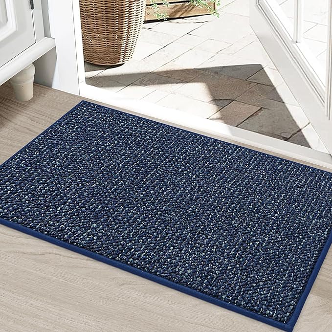 BEQHAUSE Dirt Trapper Door Mat 24" x 36", Non-Slip Washable Doormats Entrance Mat, Dirt Resistant and Absorbent Welcome Mat, Low Profile Floor Mats for Front Back Door and Entryway, Blue