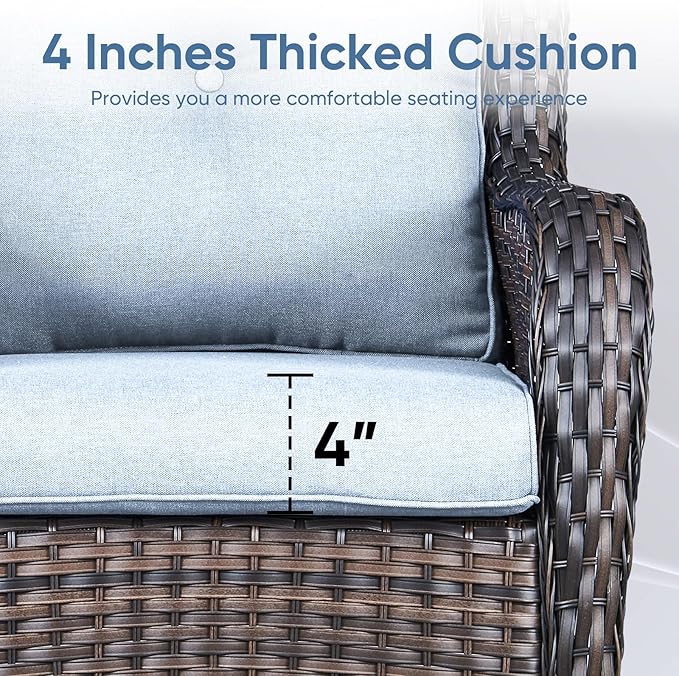 10-Piece Outdoor Patio Cushion Set - Fade & Water Resistant with Removable Olefin Cover, 22x24x4 Inch Memory Foam Cushions for Wicker Sectional Sofa – Baby Blue/Buckle