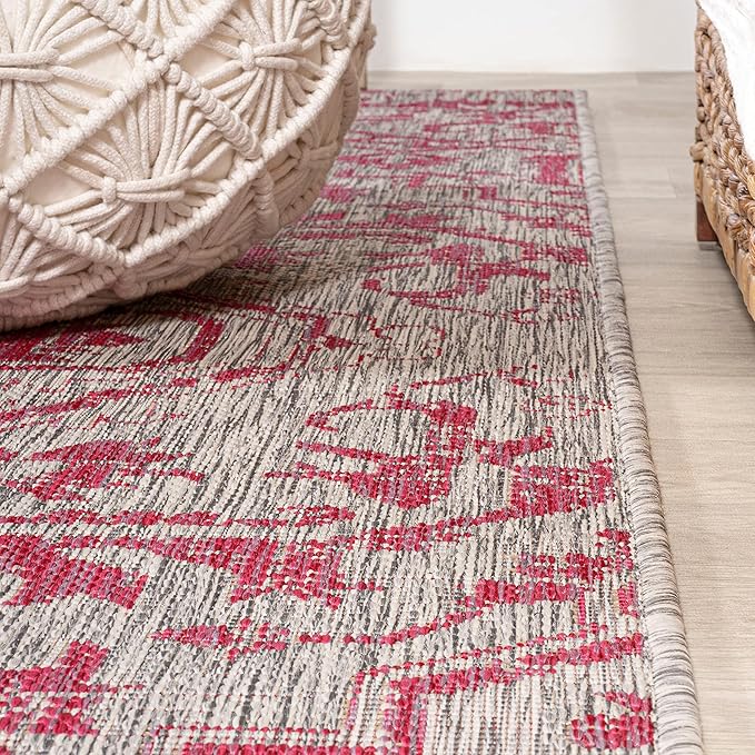 JONATHAN Y Boho Medallion Indoor Outdoor Area Rug 5X8 Light Gray/Fuchsia, Estrella Textured Weave for Backyard, Patio, Porch, Easy-Cleaning, High Traffic, Pet-Friendly, Non-Shedding (SMB105F-5)