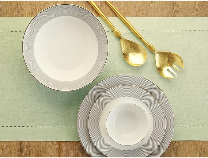 Solino Home Linen Sage Green Table Runner 120 Inches Long - 100% Pure Linen Hemstitch 14 x 120 Inch Table Runner for Dining, Christmas, New Year - Classic Hemstitch