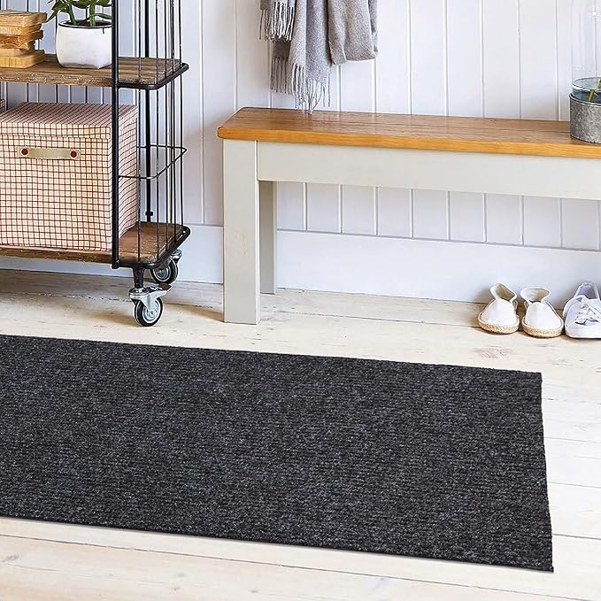 Ottomanson 2'7" x 5' Mud Mat Area Rug Scraper Carpet - Non-Slip, Dirt Trapping for Indoor & Outdoor Use - Ideal for Entryway, Garage, Kitchen, Patio & High-Traffic Areas, Black