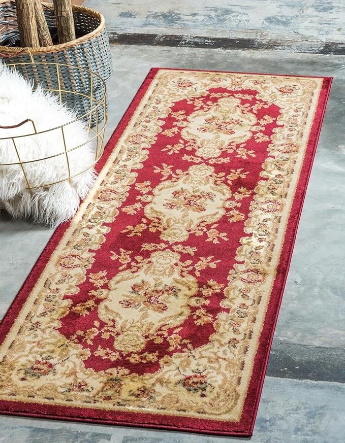 Rugs.com Chateau Collection Rug – 2' 2 x 6' Runner Red Medium Rug Perfect for Hallways, Entryways
