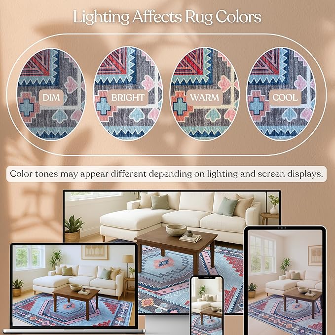 Fame Living Washable Area Rug. Modern Farmhouse. Vintage. Turkish. Bohemian. Distressed. Oriental. Traditional. Rugs for Living Room. Dining. Bedroom. Office. Entryway. Foyer. (856BlM, 2'5" x 9'8")