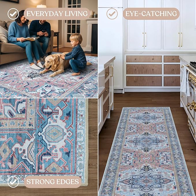 Fame Living Washable Area Rug. Modern Farmhouse. Vintage. Turkish. Bohemian. Distressed. Oriental. Traditional. Rugs for Living Room. Dining. Bedroom. Office. Entryway. Foyer. (861NT, 5' x 6'9")