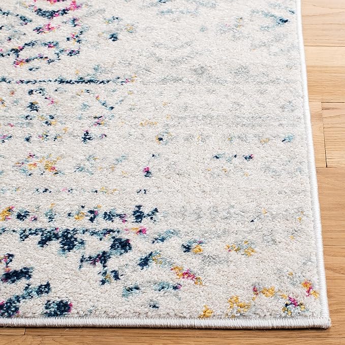 SAFAVIEH Tulum Collection Area Rug - 10' Square, Ivory & Blue, Moroccan Boho Tribal Design, Non-Shedding & Easy to Clean, Ideal for Living Room, Bedroom, Dining Space (TUL272C)