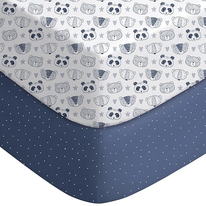 Yoofoss Pack and Play Sheets Fitted, Mini Crib Sheets 2-Pack for Pack N Play Mattress, Stretchy Playard Sheet, Soft and Breathable (Panda)