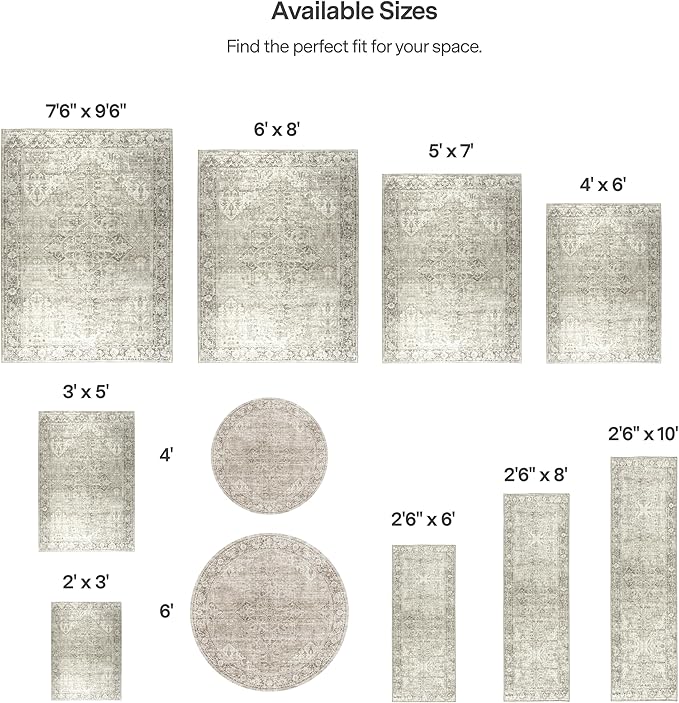 ReaLife Rugs Machine Washable Area Rug Runner - Living Room Bedroom Bathroom Kitchen Entryway Office - Padded Low Pile Stain Resistant Premium - Boho Farmhouse Vintage - Lyle - Beige Ivory 2'6" x 8'