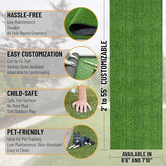 Ottomanson Artificial Grass Turf 7'10" x 38' Indoor Outdoor Faux Grass Rug with Drainage Holes, Customizable with Extra Long Size Options, Perfect for Patio Lawn Balcony Weddings Photoshoot Backdrop
