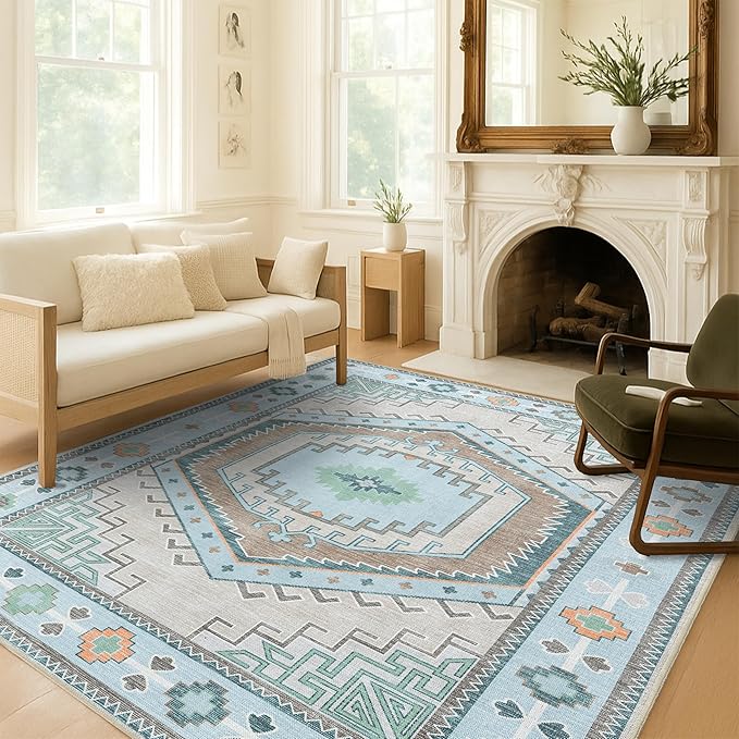 Fame Living Washable Area Rug. Modern Farmhouse. Vintage. Turkish. Bohemian. Distressed. Oriental. Traditional. Rugs for Living Room. Dining. Bedroom. Office. Entryway. Foyer. (856GG, 2'5" x 6'5")