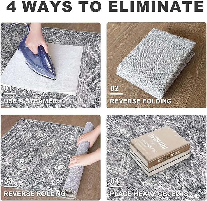 KILOCOCO Boho Kitchen Runner Rug 2x5 Washable Runner Rug Soft Runners for Hallways Non Slip Printed Distressed Laundry Room Rugs, Low-Pile Runners for Entryway Bedroom Living Room, Grey