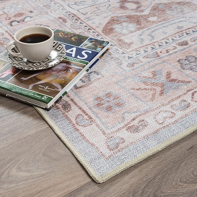 Fame Rugs Turkish Rug. Washable Vintage Oriental Antique Inspired Traditional Doormat Small Modern Area Rugs Luxury Entryway Entry Bedroom Bathroom Kitchen (403CC, 5'9 x 8'9)