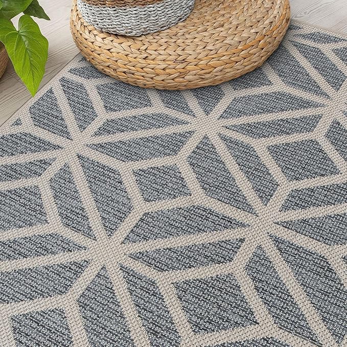 Rugshop Blue Contemporary Geometric Indoor/Outdoor Area Rug — Hose Washable for Living Room, Dining Room and Bedroom, 5' x 7'