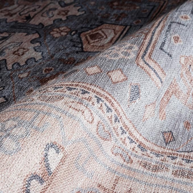Fame Rugs Turkish Rug. Washable Vintage Oriental Antique Inspired Traditional Doormat Small Modern Area Rugs Luxury Entryway Entry Bedroom Bathroom Kitchen (403CC, 2'5 x 13'1)