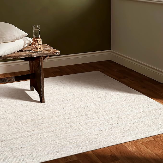Hausattire Hand Woven Jute Braided Rug, 4'x6' – Off White, Reversible Boho Entry Area Rugs for Kitchen, Living Room I Farmhouse Indoor Outdoor Decorative Floor Rug, 48x72 Inches
