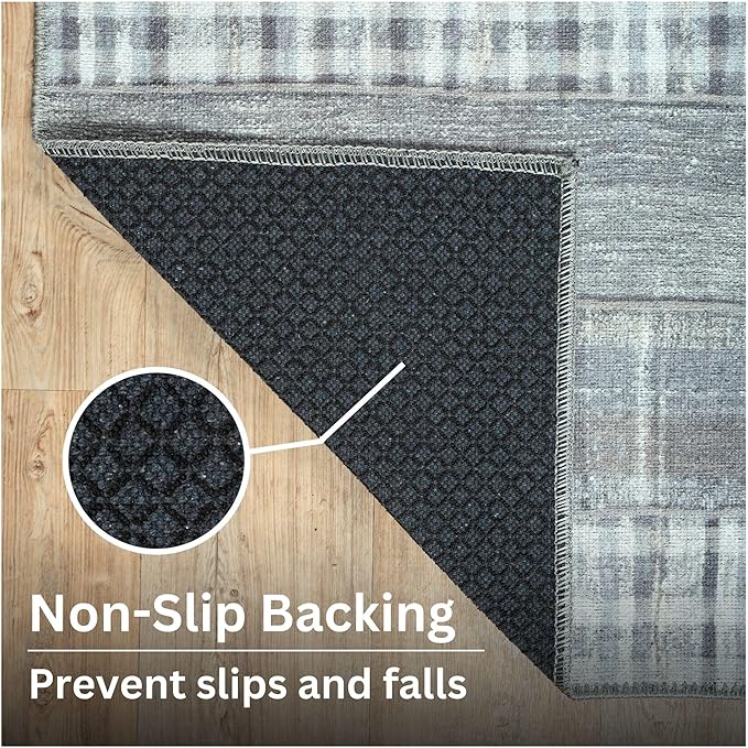 Bloom Rugs Washable Non-Slip 6' x 9' Rug - Gray Striped Area Rug for Living Room, Bedroom, Dining Room, and Kitchen - Exact Size: 6' x 9'