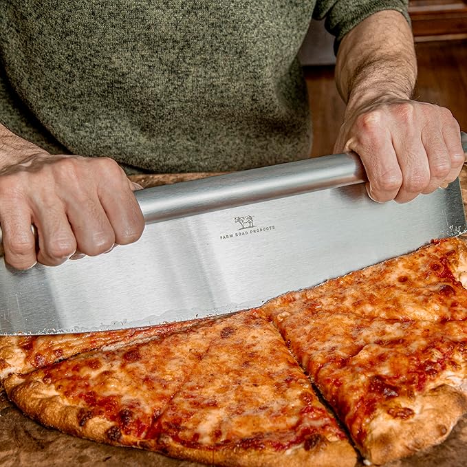 Farm Road Products Stainless Steel Rocker Pizza Cutter – Heavy-Duty 13.75-Inch Blade – Professional Pizza, Dough, Bread, and Herb Slicer – Ergonomic Handle – Dishwasher Safe