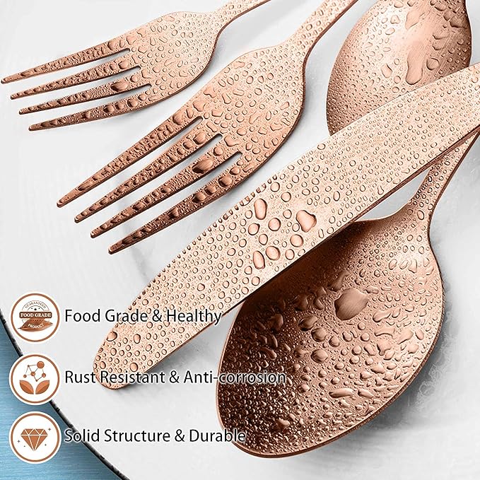 LIANYU 20 Piece Matte Copper Silverware Set, Stainless Steel Copper Flatware Cutlery Set for 4, Fancy Kitchen Utensil Tableware for Home Restaurant Party, Satin Finish, Dishwasher Safe