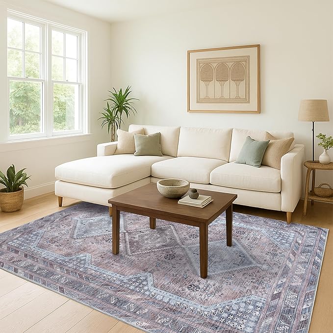 Fame Living Washable Area Rug. Modern Farmhouse. Vintage. Turkish. Bohemian. Distressed. Oriental. Traditional. Rugs for Living Room. Dining. Bedroom. Office. Entryway. Foyer. (863BM, 5' x 6'9")