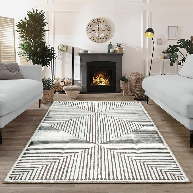 Bloom Rugs Washable Non-Slip 2' x 3' Rug - Brown Striped Area Rug for Living Room, Bedroom, Dining Room, and Kitchen - Exact Size: 2' x 3'