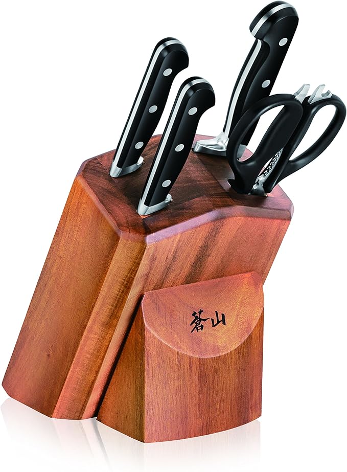 Cangshan V2 Series 1022520 German Steel Forged 5-Piece Starter Knife Block Set, Acacia