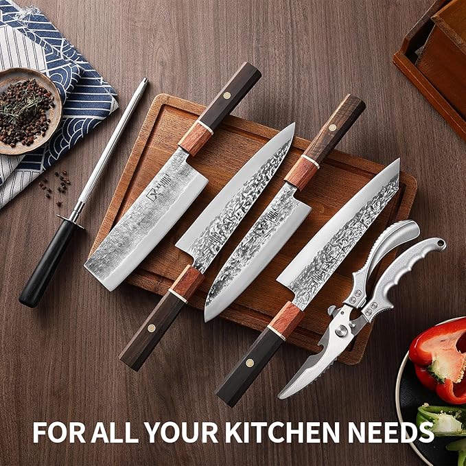 Japanese Knife Set with Bag, Hand Forged High Carbon Steel Chef Knives