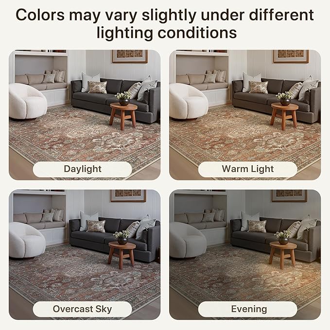 Bavni Washable Runners for Hallways 2X10, Ultra-Thin Non Slip Long Runner Rug, Print Vintage Aesthetic Carpet Runner, Low Pile Rugs for Kitchen Porch Bedroom, Brick