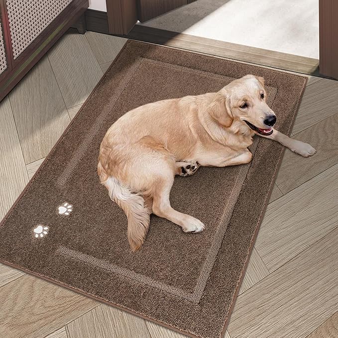 BEQHAUSE Dog Door Mat for Muddy Paws 32"x48" Dirt Trapper Absorbent Doormat Non Slip Entryway Rugs Washable Stain Resistant Welcome Floor Mat Soft Low-Profile for Front Back Door, Brown