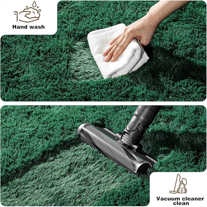Dark Green 8x10 Area Rugs for Living Room Bedroom, Fluffy Large Rug Soft Shag Non-Slip Carpet for Kids Boys and Girls Room Dorm Home Decor (8ft x 10ft)
