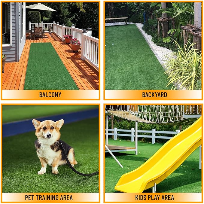 Ottomanson Artificial Grass Turf 2'7" x 30 Indoor Outdoor Faux Grass Rug with Drainage Holes, Customizable with Extra Long Size Options, Perfect for Patio Lawn Balcony Weddings Photoshoot Backdrop