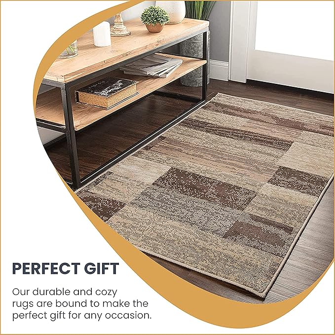 SUPERIOR Indoor Area Rug, Jute Backed, Modern Geometric Patchwork Floor Decor for Bedroom, Office, Living Room, Entryway, Hardwood Floors, Rockwood Collection, 9' x 12', Slate