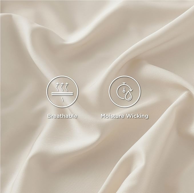 Bedsure Cooling Sheets Twin, Rayon Derived from Bamboo, Breathable & Soft Twin Sheets Set, Deep Pocket Up to 16 Inches, Hotel Luxury Silky Bedding for Hot Sleepers, Light Beige