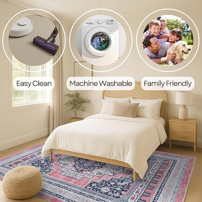 Fame Rugs Turkish Rug. Washable Vintage Oriental Antique Inspired Traditional Doormat Small Modern Area Rugs Luxury Entryway Entry Bedroom Bathroom Kitchen (399TN, 2' x 3')