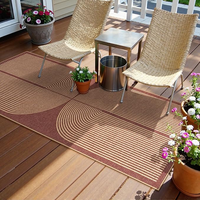 Lahome Modern Rainbow Easy Jute 2x6 Runner Rug, Red Runners for Hallways Non Slip Washable Kitchen Rugs, Farmhouse Stain Resistant Non Shedding Low Pile Indoor Outdoor Carpet for Laundry Entryway