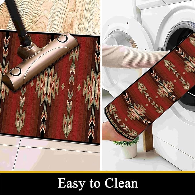 Red Arrow Runner Rug, 4x10ft Retro Geometric Hallway Runner Rug - Corridor & Busy Home Foyer Rugs, Washable Flannel Non-Slip Mat, Southwestern Tribe Decor Carpet for High-Traffic Areas