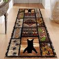 Wild Animal Bear Long Runner Rug, 4x10ft, Brown Geometric Stitching Non-Slip Kitchen Mat, Animal Bear and Plant Pine Cone Autumn Leaf Print Entrance Carpet, Southwest Country Style Indoor Decoration