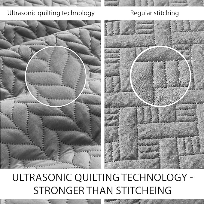 IR Imperial Rooms King Quilt Bedding Set Size (106" x 96") + 2 Pillow Shams (20" x 36"+ 2") - 3 Pcs All Season Lightweight Reversible Microfiber Coverlet Embossed Quilt Bedspread (Grey)