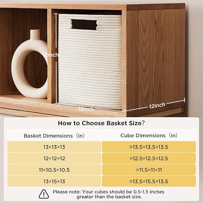 UBBCARE Set of 4 Storage Basket-12 X 12 X 12 in, Cotton Rope Basket for Shelves, Toys, Book, Cube Storage Bins with Handles, Woven Storage Baskets for Organizing, Mix-Brown