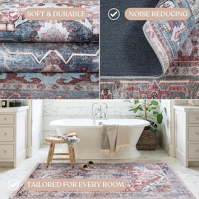 Washable Area Rug. Modern Farmhouse. Vintage. Turkish. Bohemian. Distressed. Oriental. Traditional. Rugs for Living Room. Dining. Bedroom. Office. Entryway. Foyer. (858RM, 5'9 x 8'9)