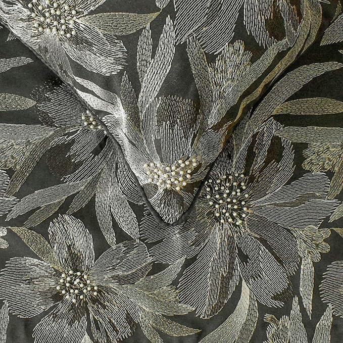 The HomeCentric King/Queen/Twin Grey Decorative Bed Runner Twin 53"x18" Bed Runner with Two Pillow Cover, Embroidery, Floral, Pearl Bed Scarf on Jacquard Fabric - Liana